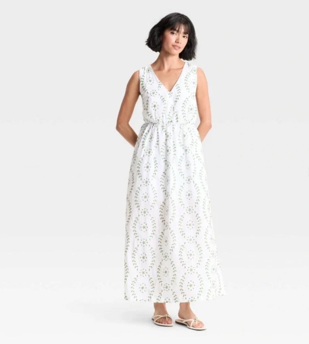 A New Day Dress White Green SZ S